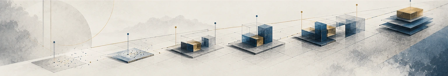Abstrakte blau-goldene Datenlandschaft mit miteinander verbundenen Erhebungen und Punkten.